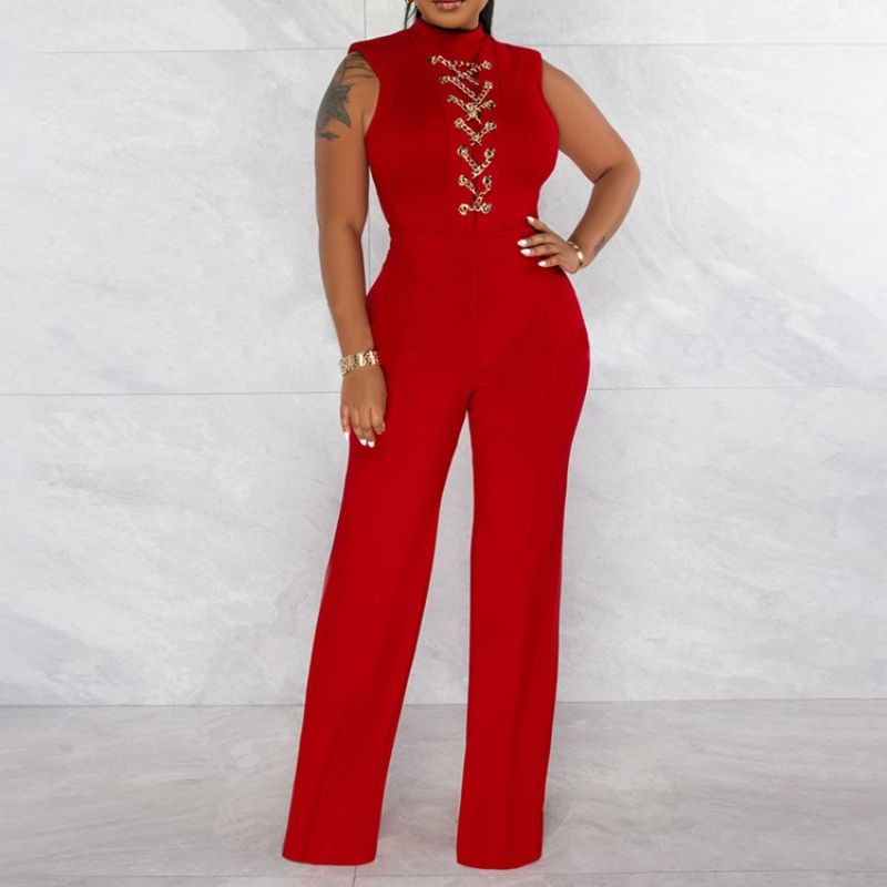 Western Full Length Chain Slim Straight Jumpsuit