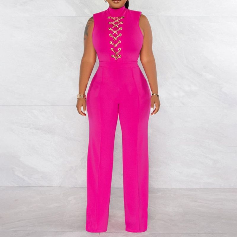 Western Full Length Chain Slim Straight Jumpsuit