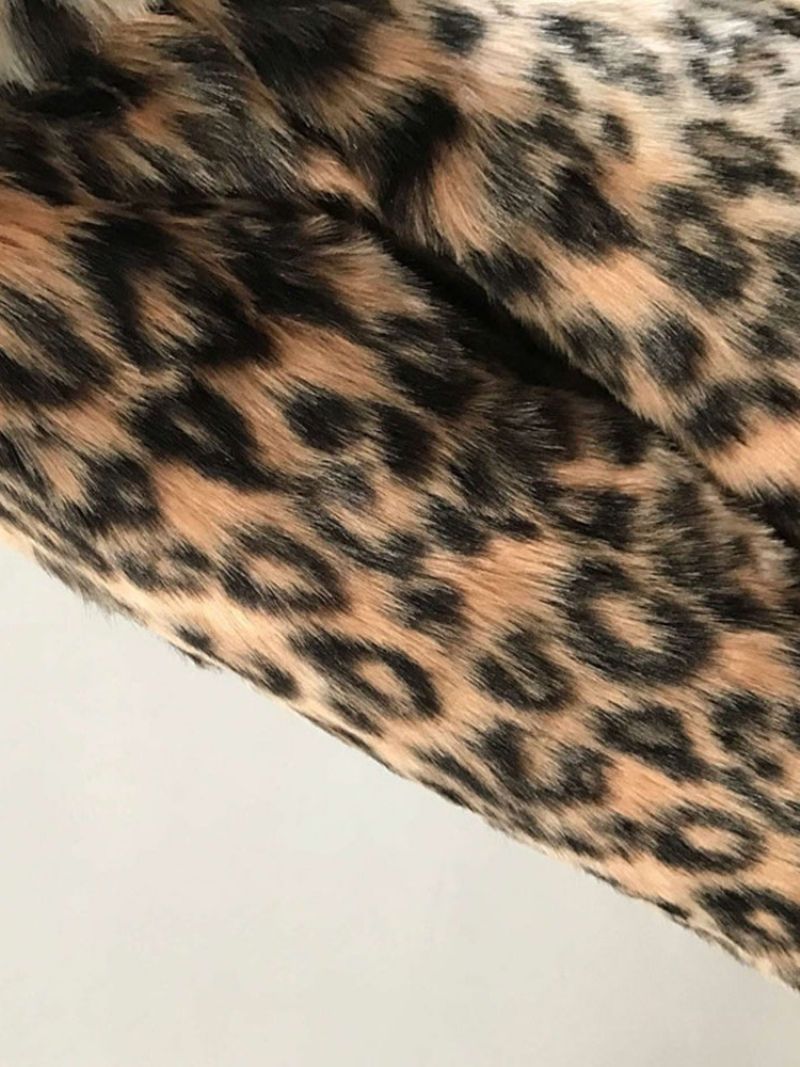 Lapel Keskipitkä Leopard Winter Löysä Naisten Tekoturkistakki