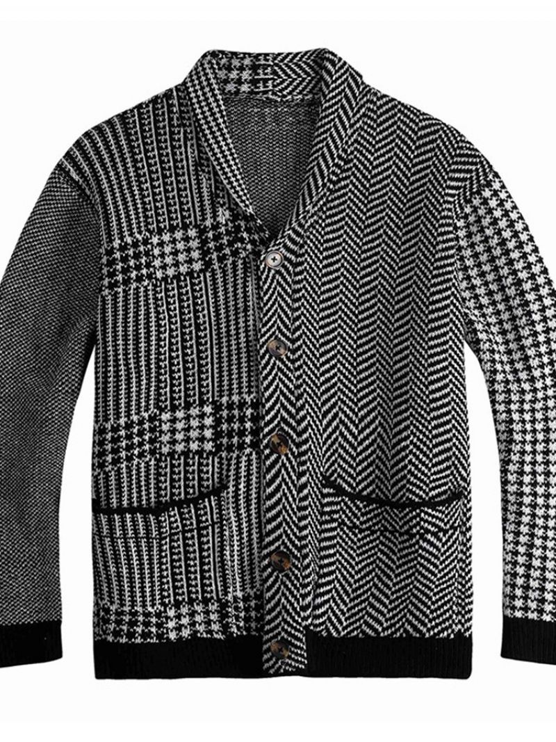 Lapel Pocket Houndstooth Talvi Yksirivinen Villapaita