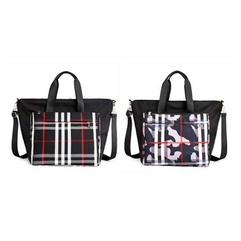 Pu Patchwork Plaid Grid Olkalaukku