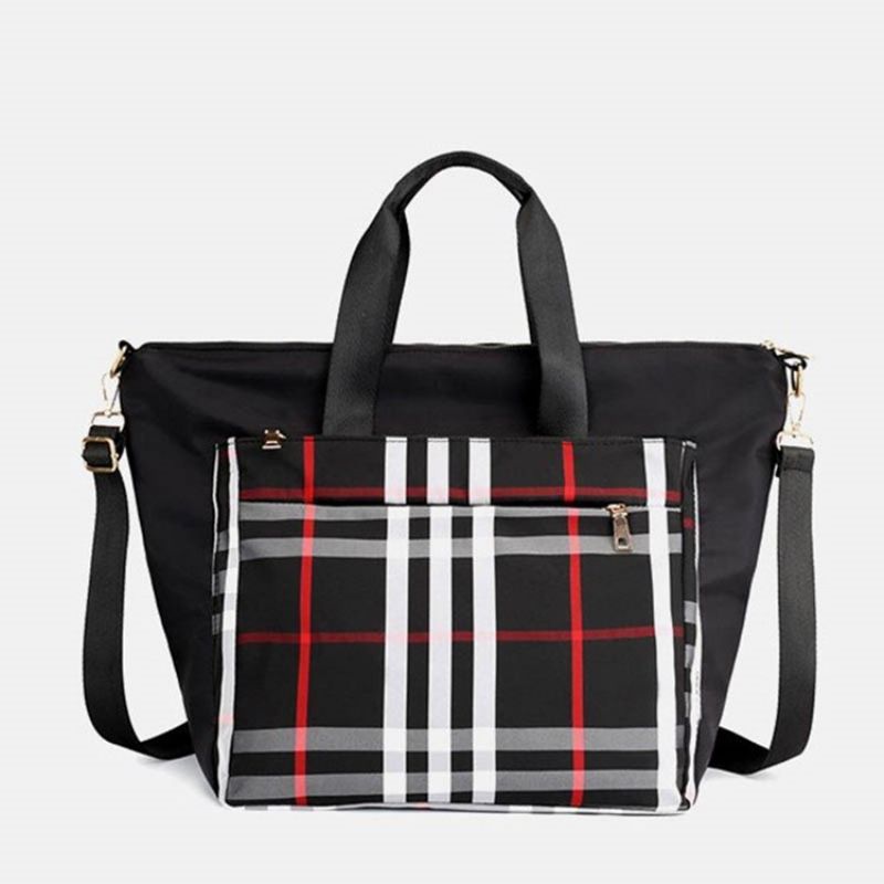 Pu Patchwork Plaid Grid Olkalaukku