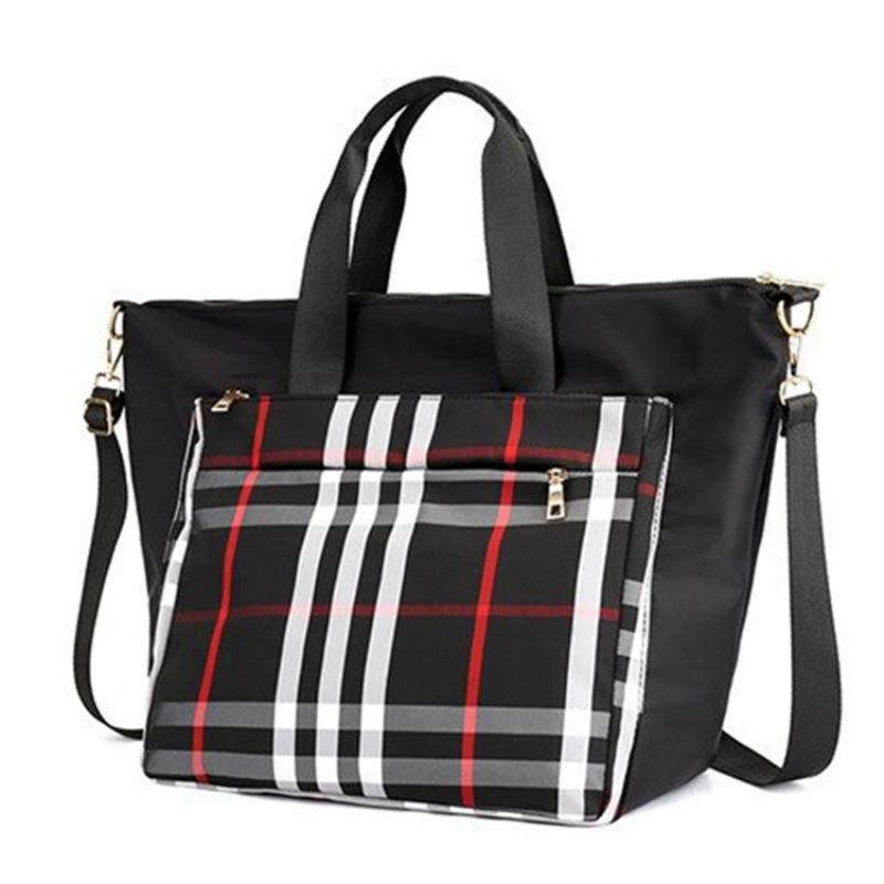 Pu Patchwork Plaid Grid Olkalaukku