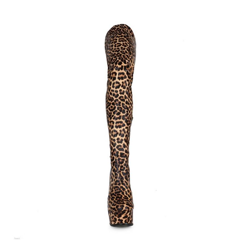 Stiletto Heel Leopard Side Vetoketjulliset Saappaat