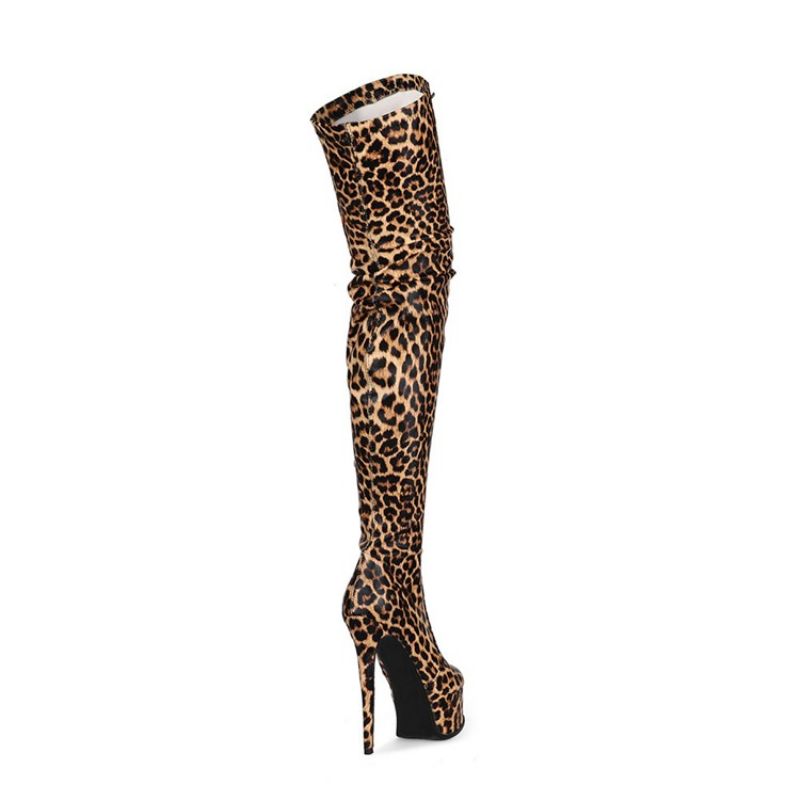 Stiletto Heel Leopard Side Vetoketjulliset Saappaat