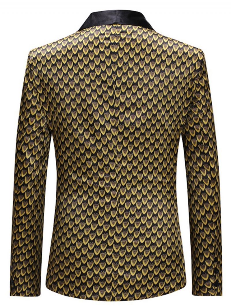 Golden Geometric Print Ohut Yksinappulainen Miesten Bleiseri