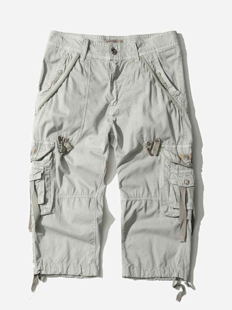 Pocket Straight Plain Mid Waist Miesten Cargo Shortsit