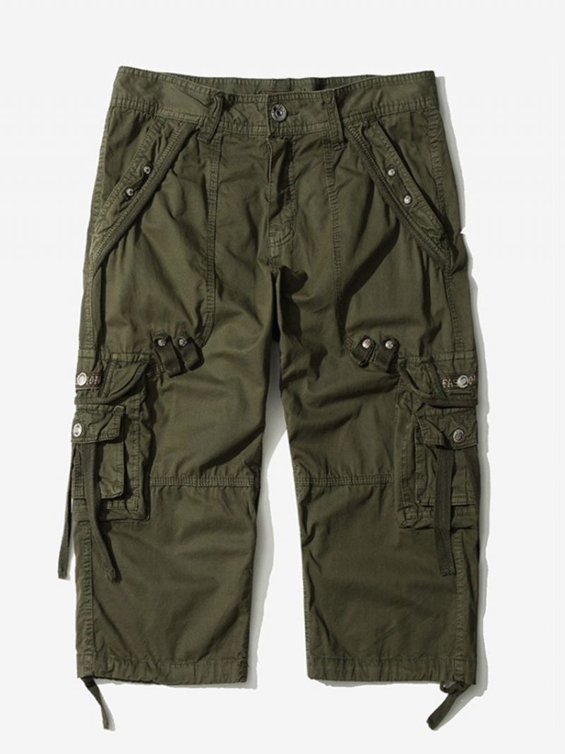 Pocket Straight Plain Mid Waist Miesten Cargo Shortsit