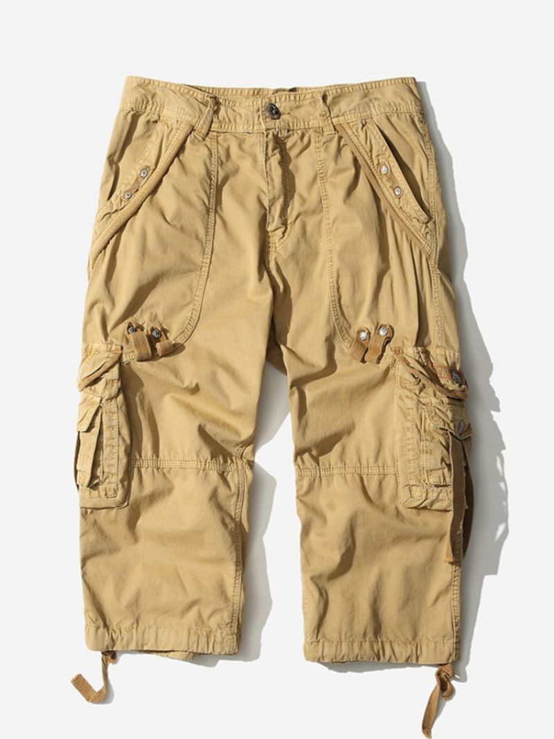 Pocket Straight Plain Mid Waist Miesten Cargo Shortsit