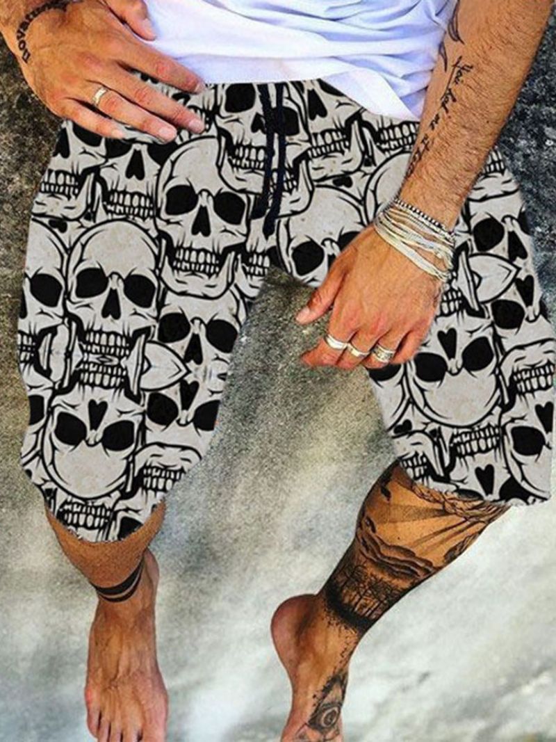 Skull Print Casual Lace-Up Miesten Vapaat Housut