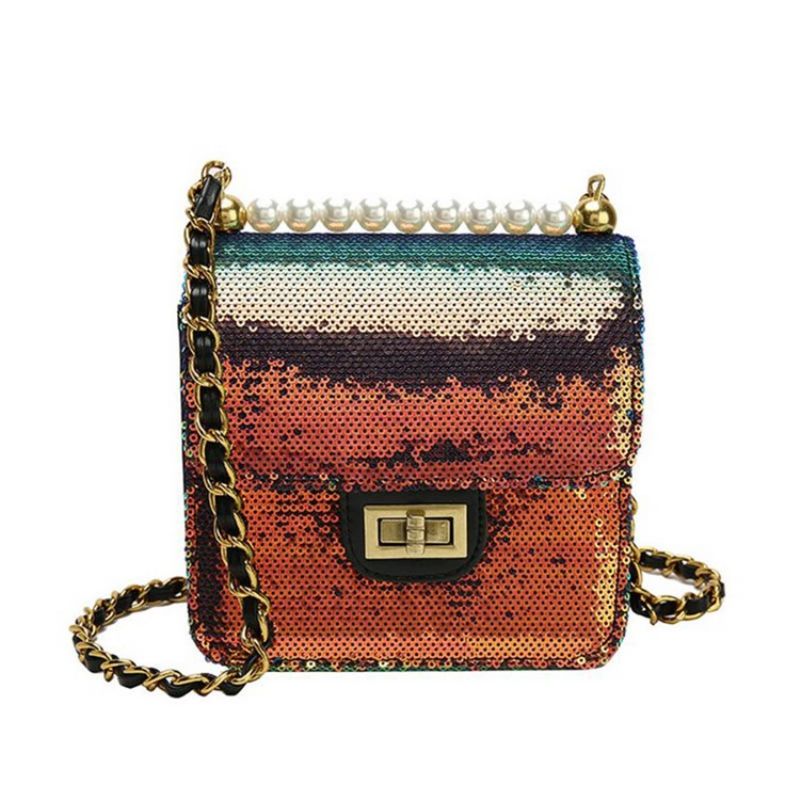 Beads Plain Pu Glisten Crossbody Bag