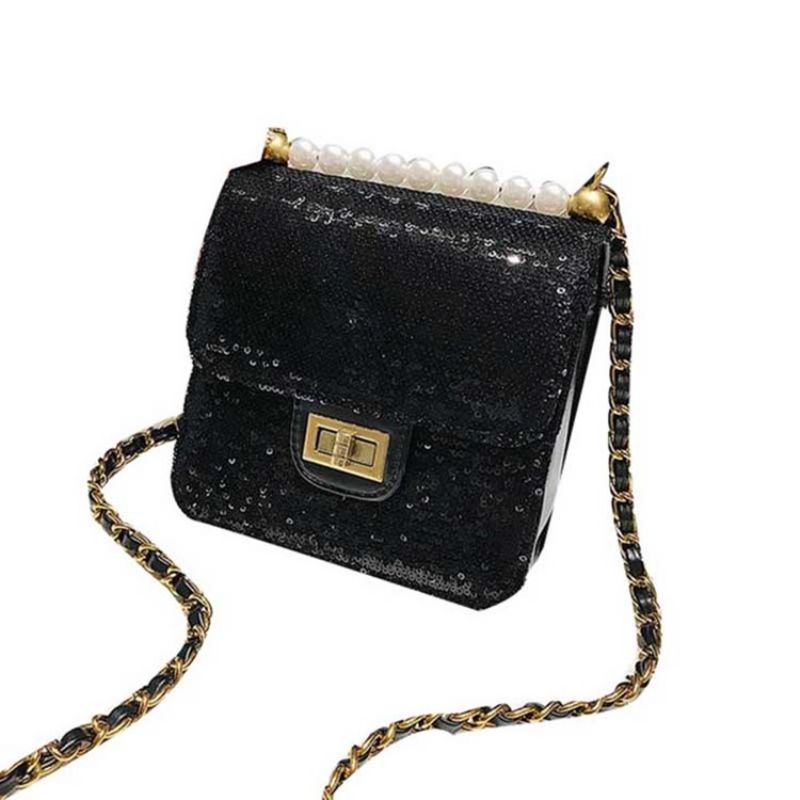 Beads Plain Pu Glisten Crossbody Bag