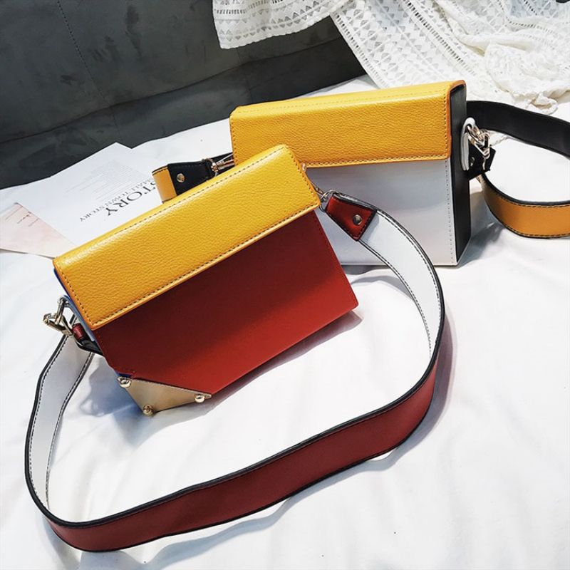 Color Block Rivet Medium Crossbody Bag