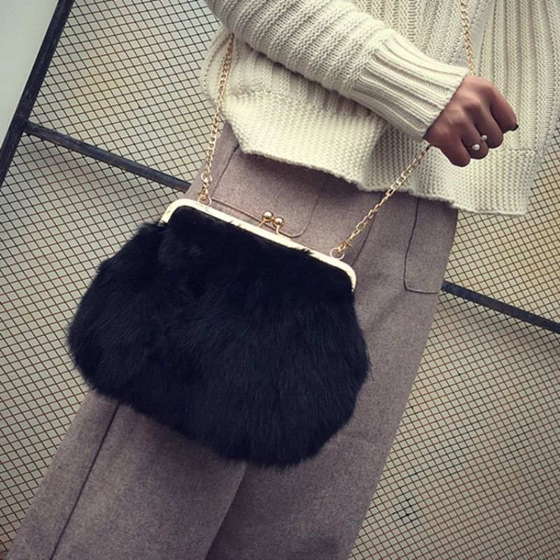 Fux Fur Plain Chain Suorakulmio Crossbody Laukut