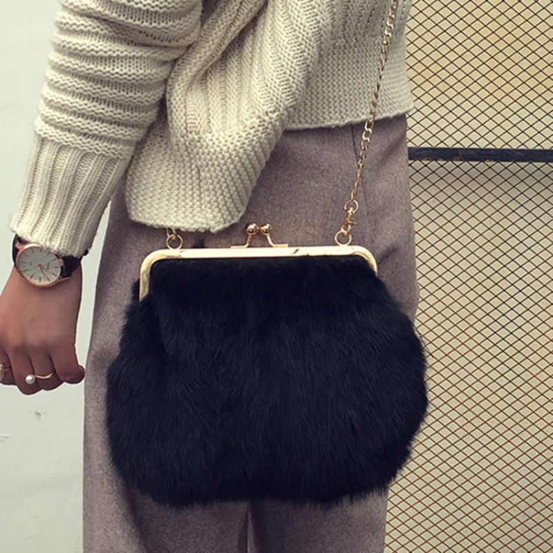 Fux Fur Plain Chain Suorakulmio Crossbody Laukut