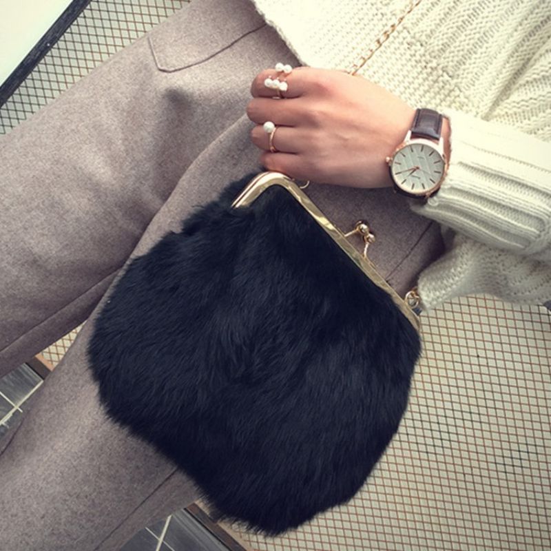 Fux Fur Plain Chain Suorakulmio Crossbody Laukut