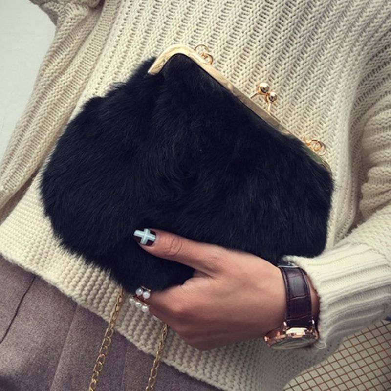 Fux Fur Plain Chain Suorakulmio Crossbody Laukut