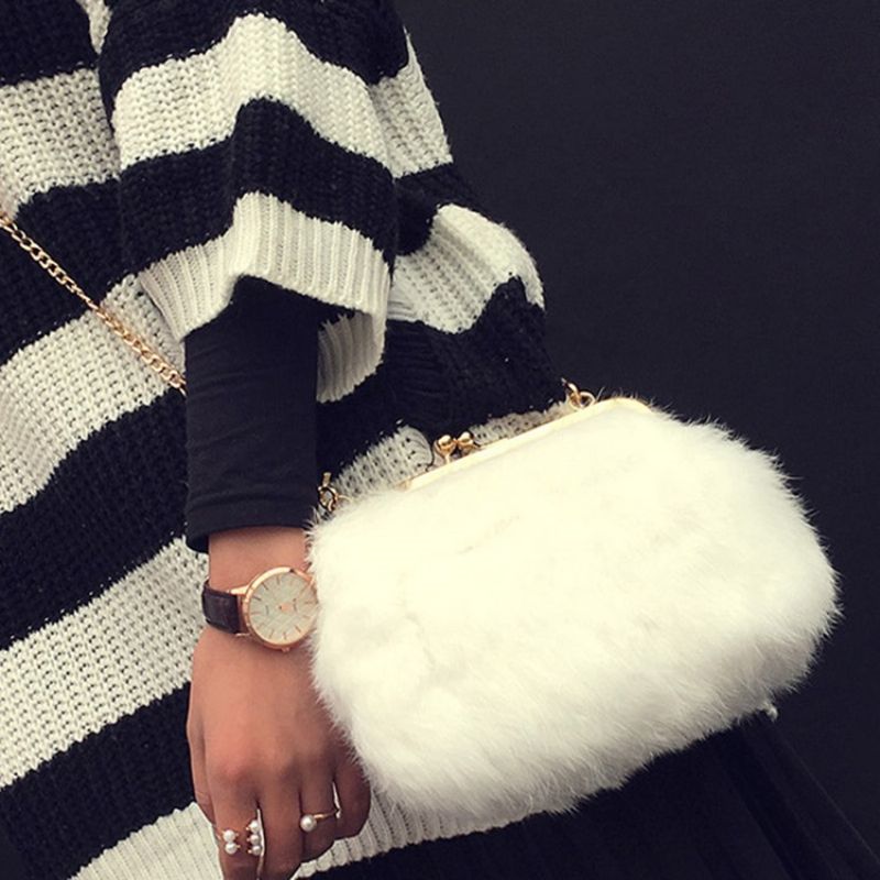 Fux Fur Plain Chain Suorakulmio Crossbody Laukut