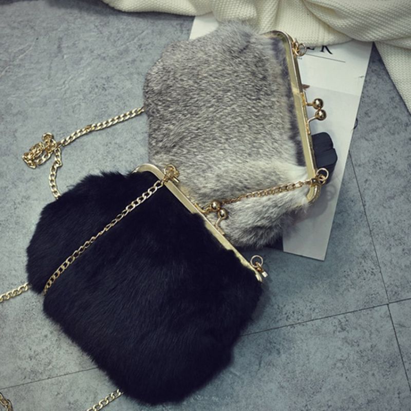 Fux Fur Plain Chain Suorakulmio Crossbody Laukut