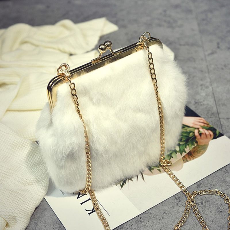 Fux Fur Plain Chain Suorakulmio Crossbody Laukut