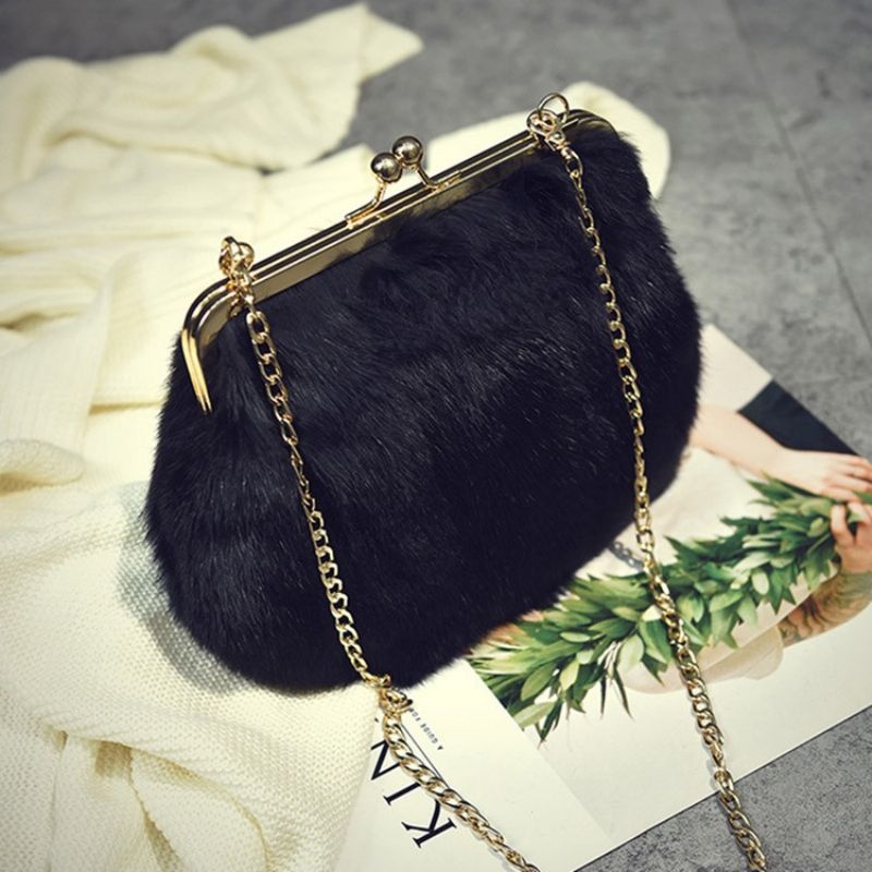 Fux Fur Plain Chain Suorakulmio Crossbody Laukut