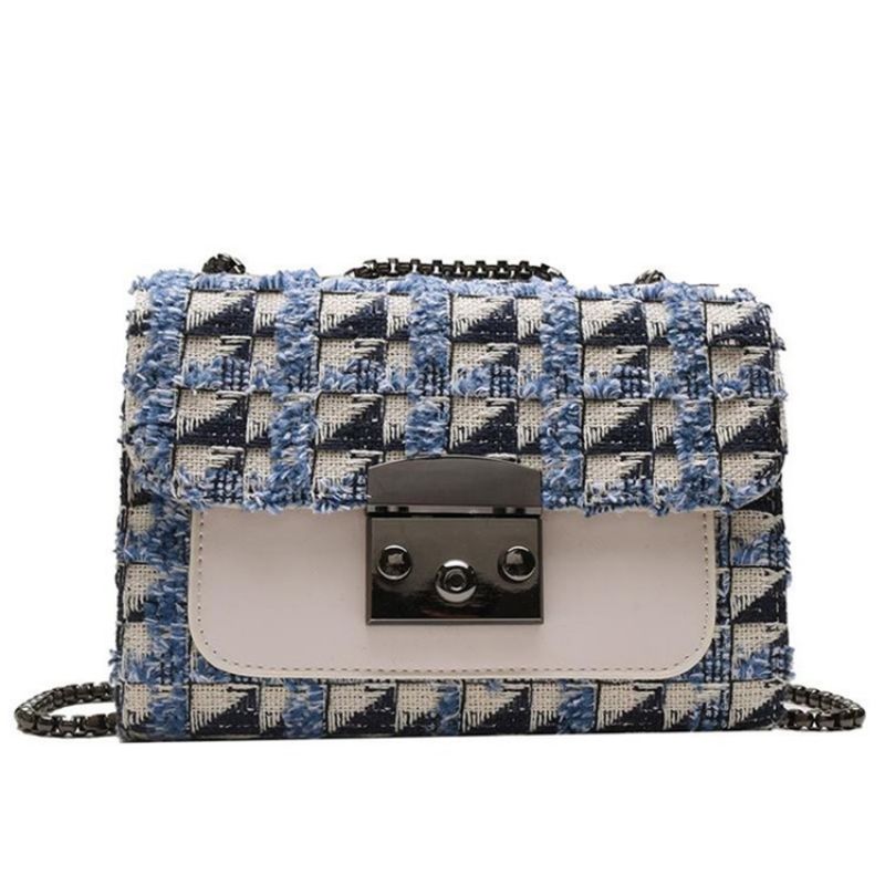 Plaid Lock Pu-Suorakulmio Crossbody Laukut