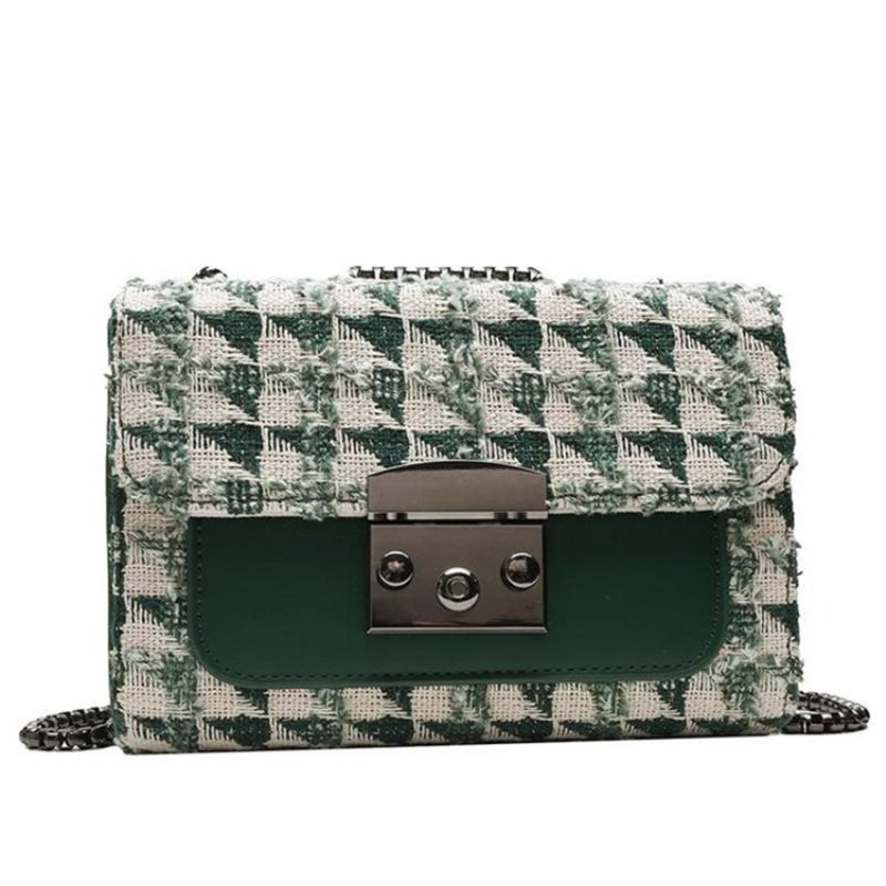 Plaid Lock Pu-Suorakulmio Crossbody Laukut