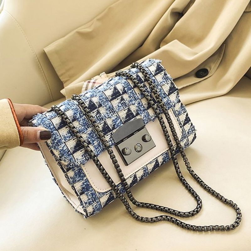 Plaid Lock Pu-Suorakulmio Crossbody Laukut