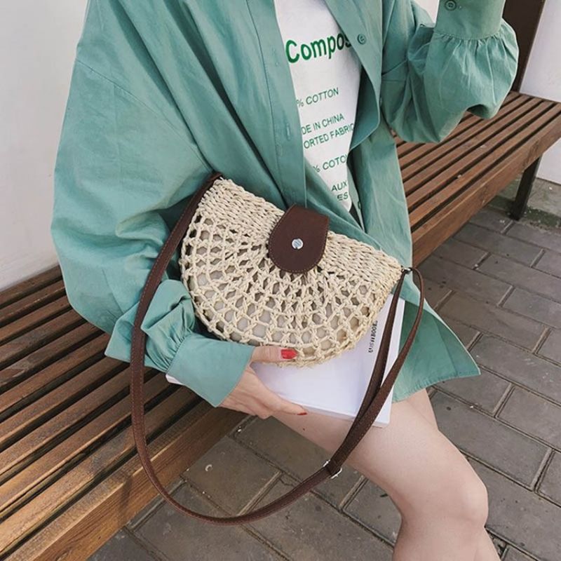 Plain Grass Neulottu Satula Crossbody Laukku