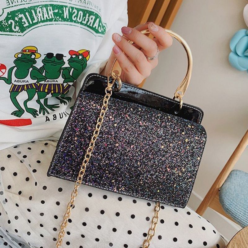 Plain Sequins Pu-Suorakulmio Crossbody Laukut