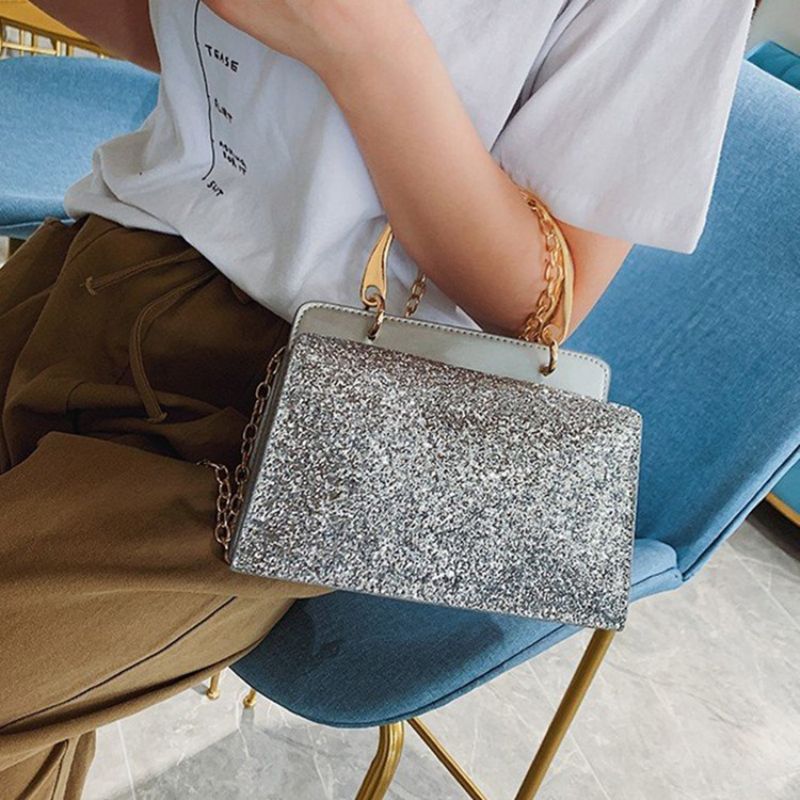 Plain Sequins Pu-Suorakulmio Crossbody Laukut