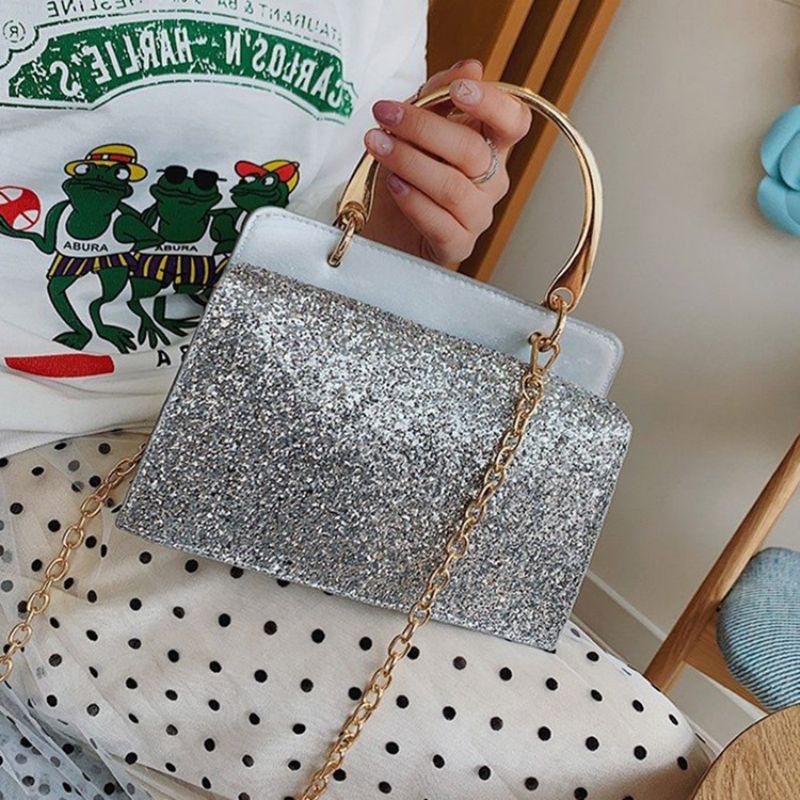 Plain Sequins Pu-Suorakulmio Crossbody Laukut