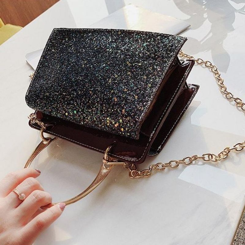 Plain Sequins Pu-Suorakulmio Crossbody Laukut