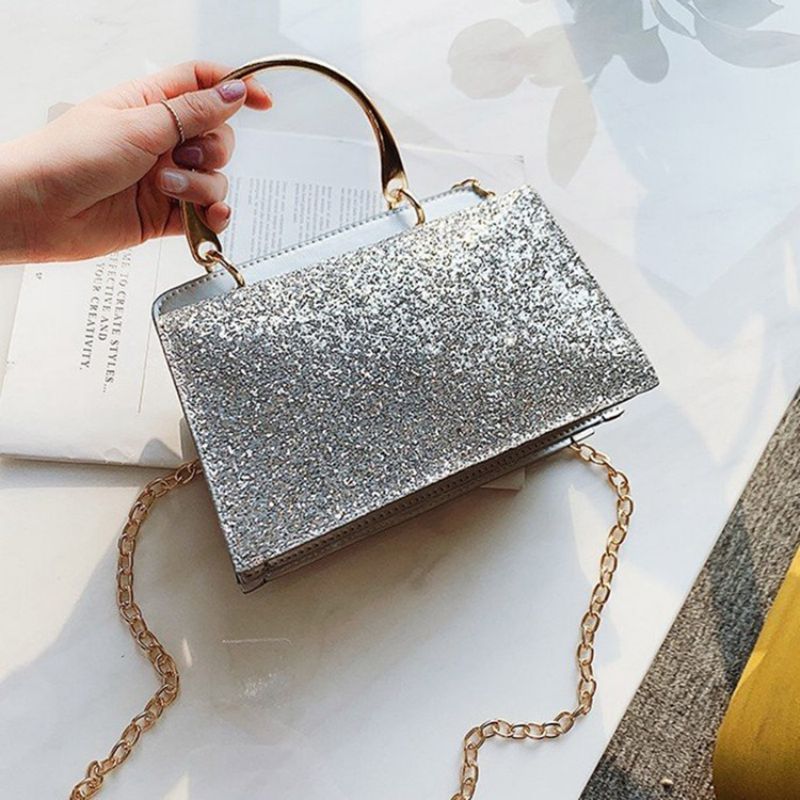 Plain Sequins Pu-Suorakulmio Crossbody Laukut