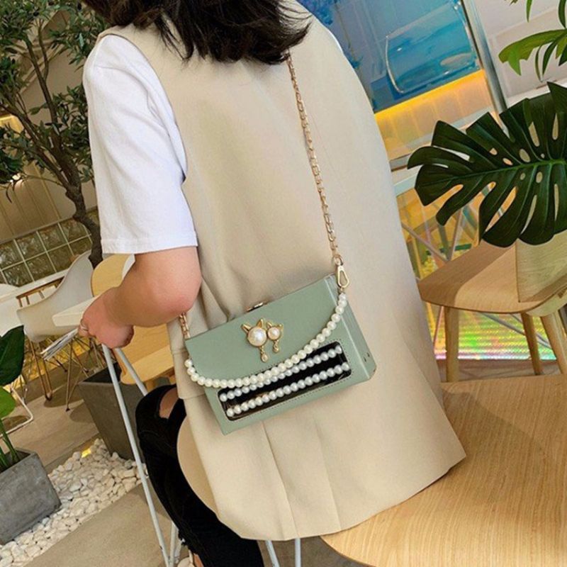 Pu Beads Flap Crossbody Laukut