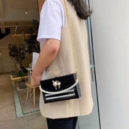 Pu Beads Flap Crossbody Laukut