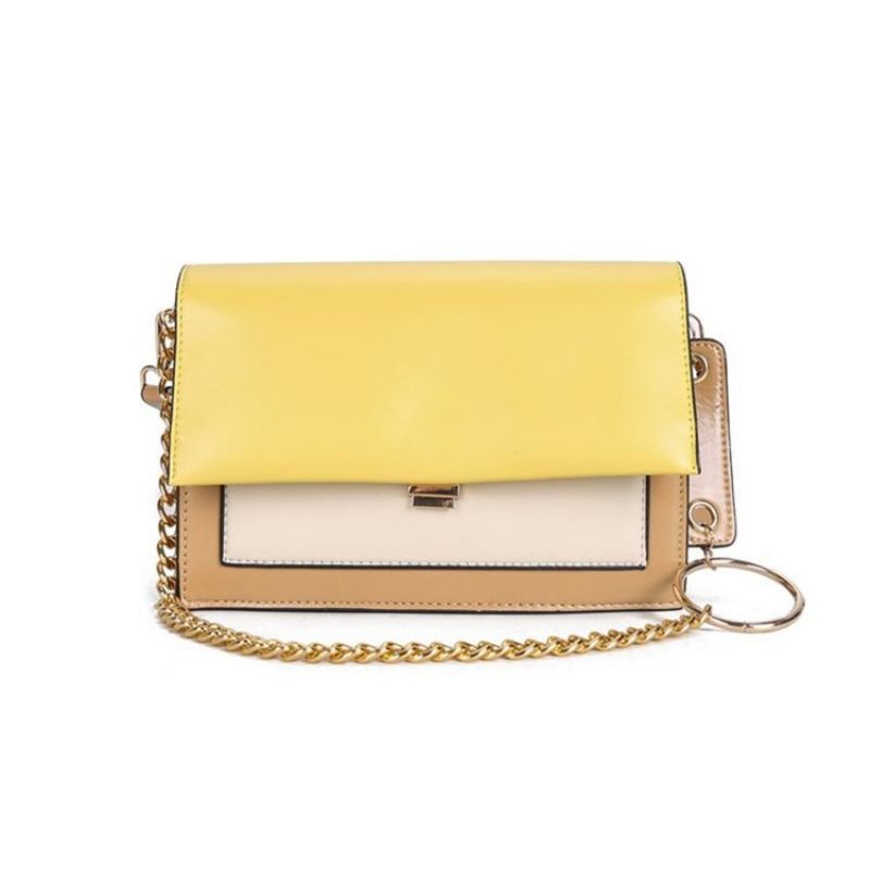 Pu Color Block Chain Suorakulmio Crossbody Laukut