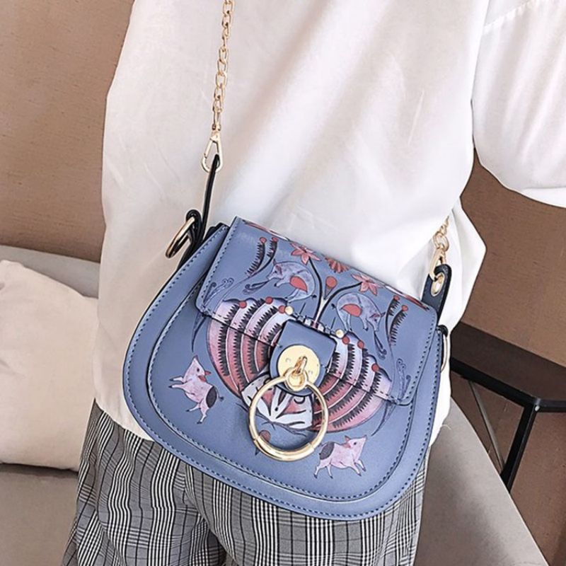 Pu Lock Sarjakuva Satula Crossbody Laukut