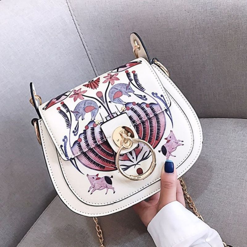 Pu Lock Sarjakuva Satula Crossbody Laukut