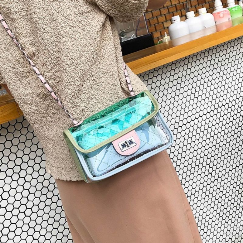 Pu Plaid Chain Spring Flap Crossbody Laukut