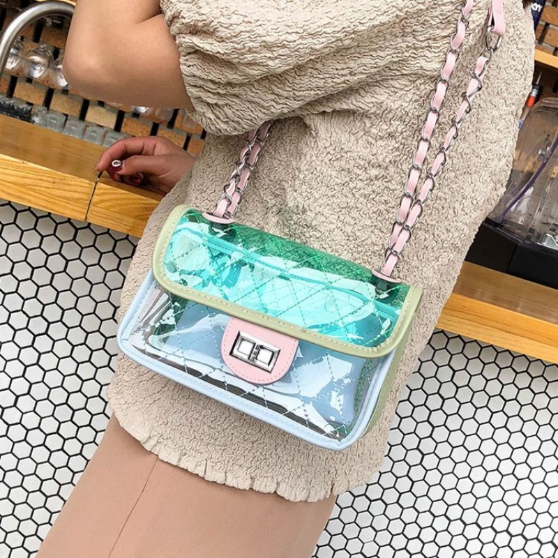 Pu Plaid Chain Spring Flap Crossbody Laukut