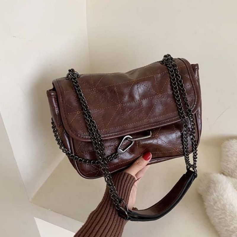 Pu Plaid Thread Suorakulmio Crossbody Laukut