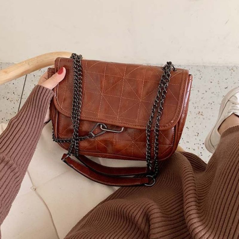 Pu Plaid Thread Suorakulmio Crossbody Laukut