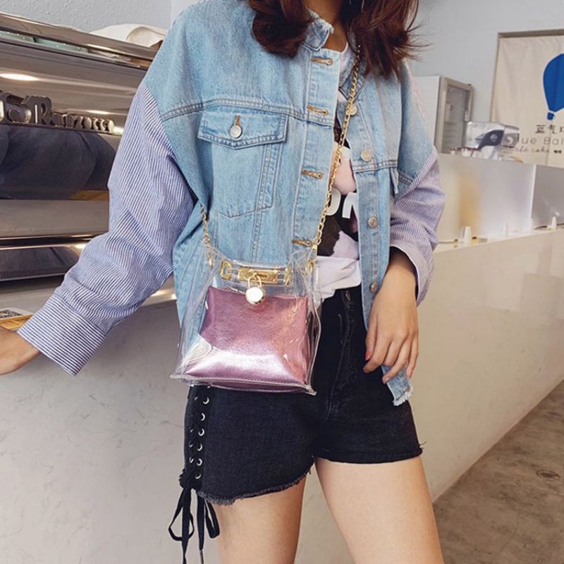 Pu Plain Chain Square Crossbody Laukut