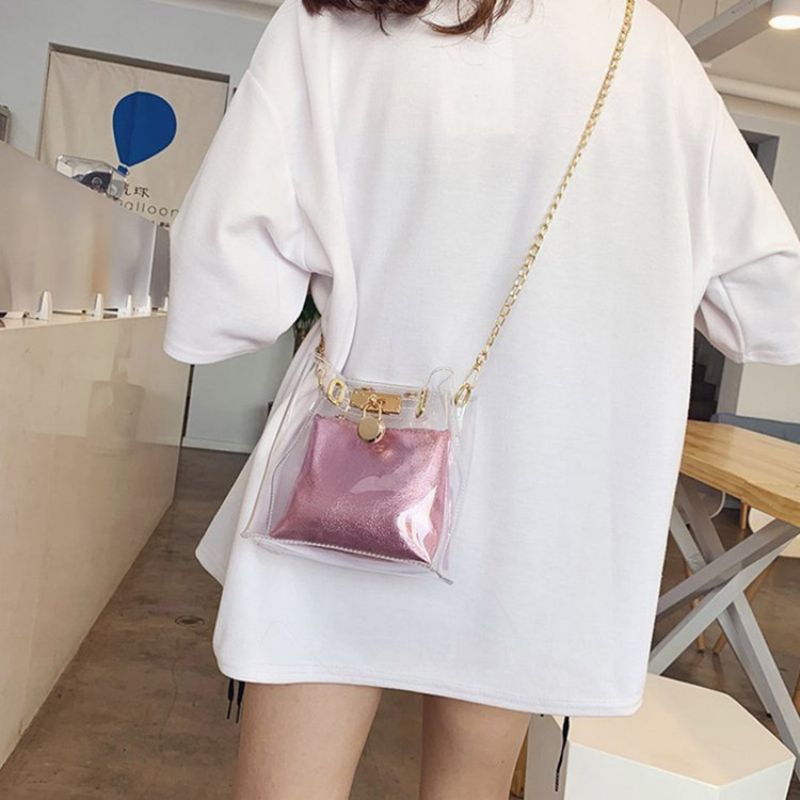 Pu Plain Chain Square Crossbody Laukut