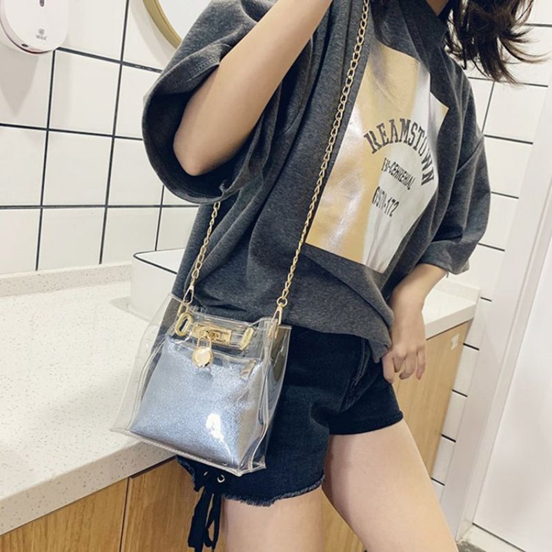 Pu Plain Chain Square Crossbody Laukut