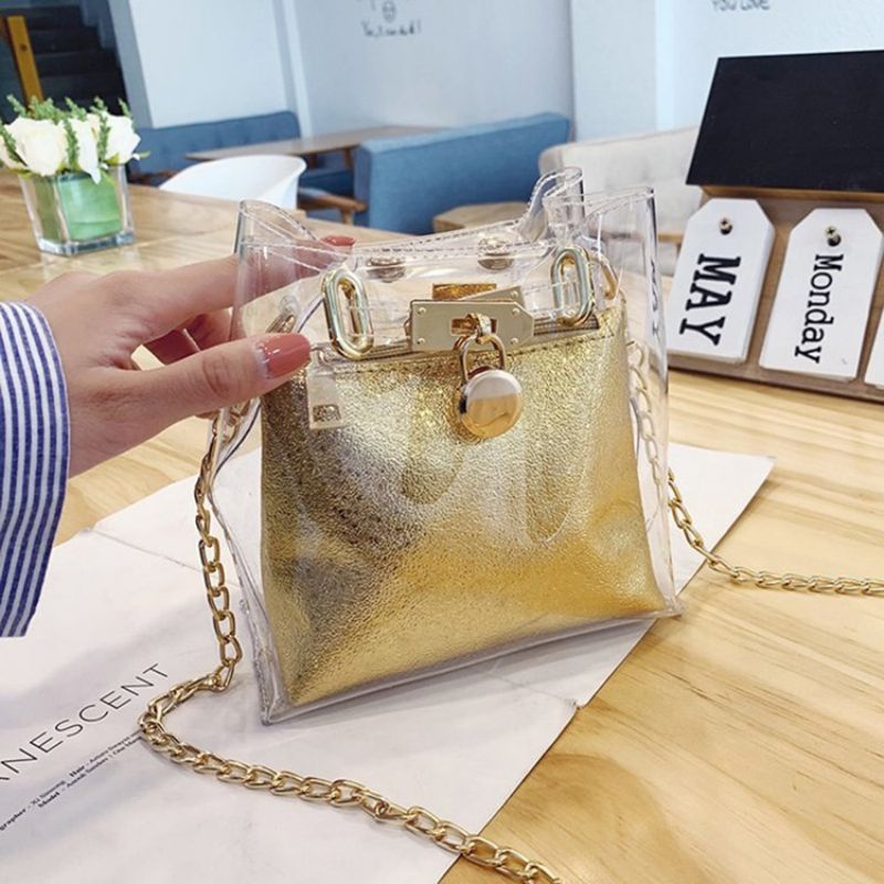 Pu Plain Chain Square Crossbody Laukut