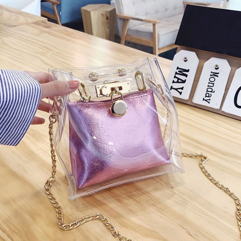 Pu Plain Chain Square Crossbody Laukut