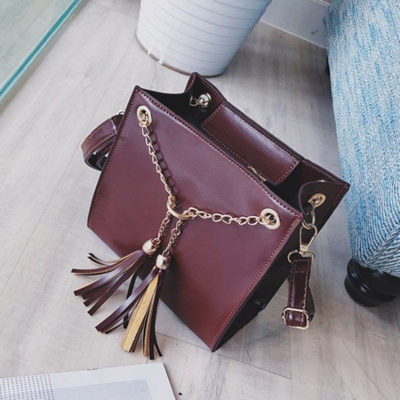 Pu Tassel Plain Square Crossbody Laukku