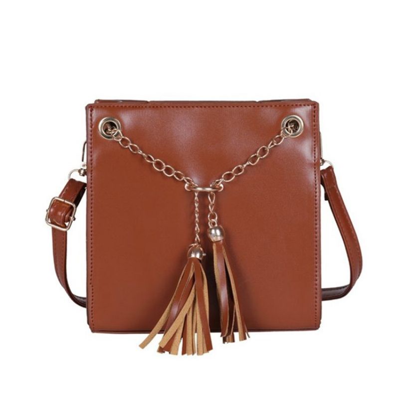 Pu Tassel Plain Square Crossbody Laukku